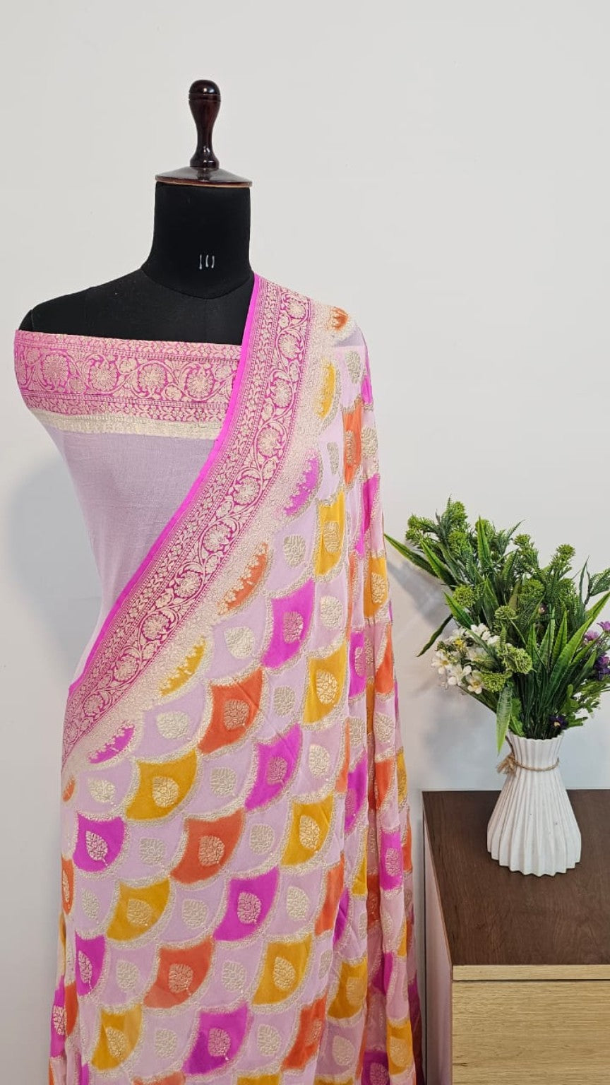 Lavender Luxe Pure Georgette Silk Saree | Handloom Saree