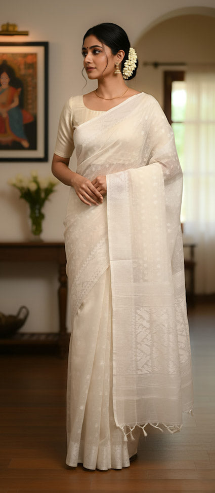 Pure White Jamdani Saree