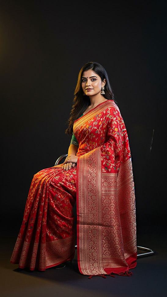 Royal Red - Printed Floral Saree