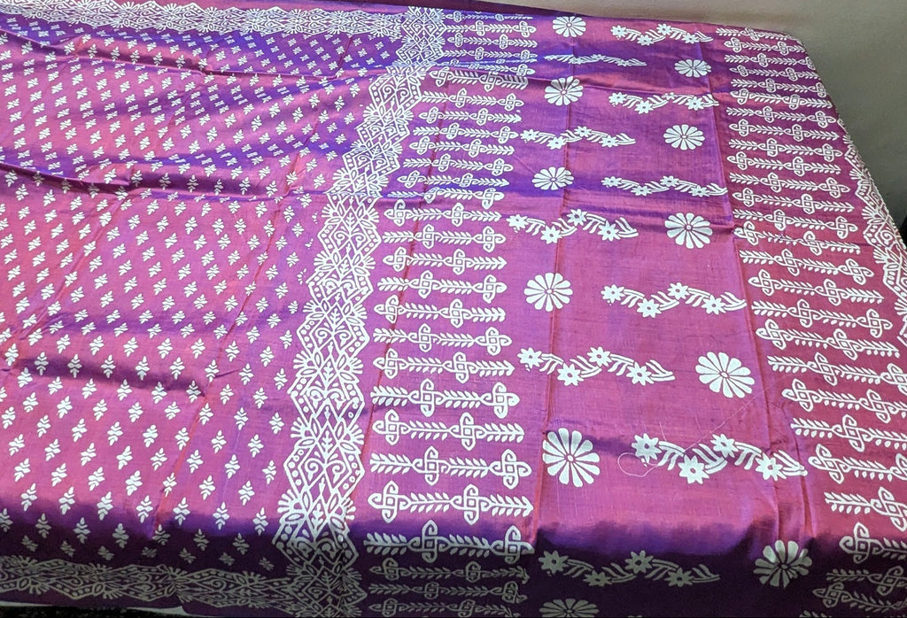 Anchal or Pallu of Purple Katan Silk, with close-up images of white motifs.