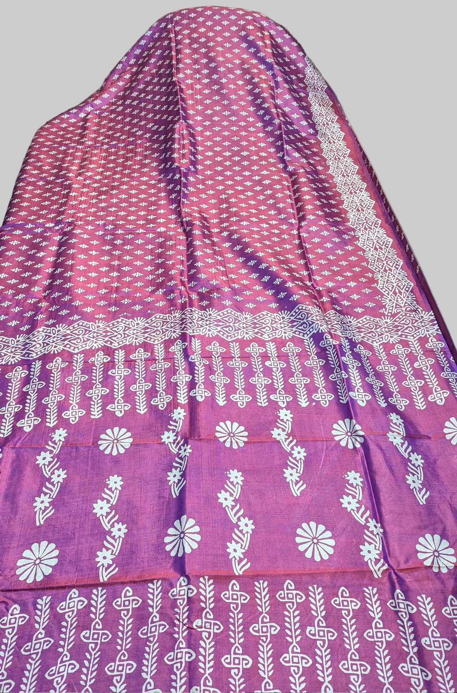 Purple Katan Silk Saree, full length image.