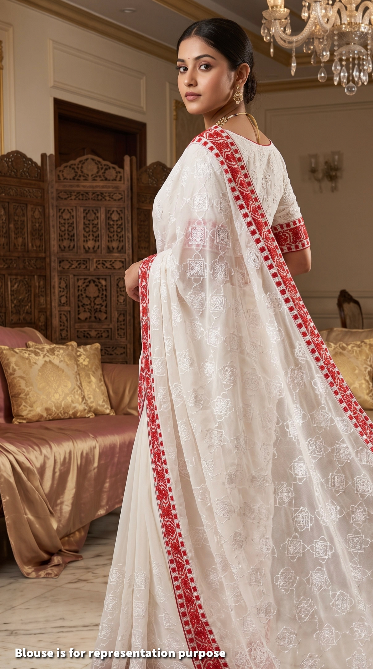 Shabeki Shaaj - Chikankari | Red and White Saree