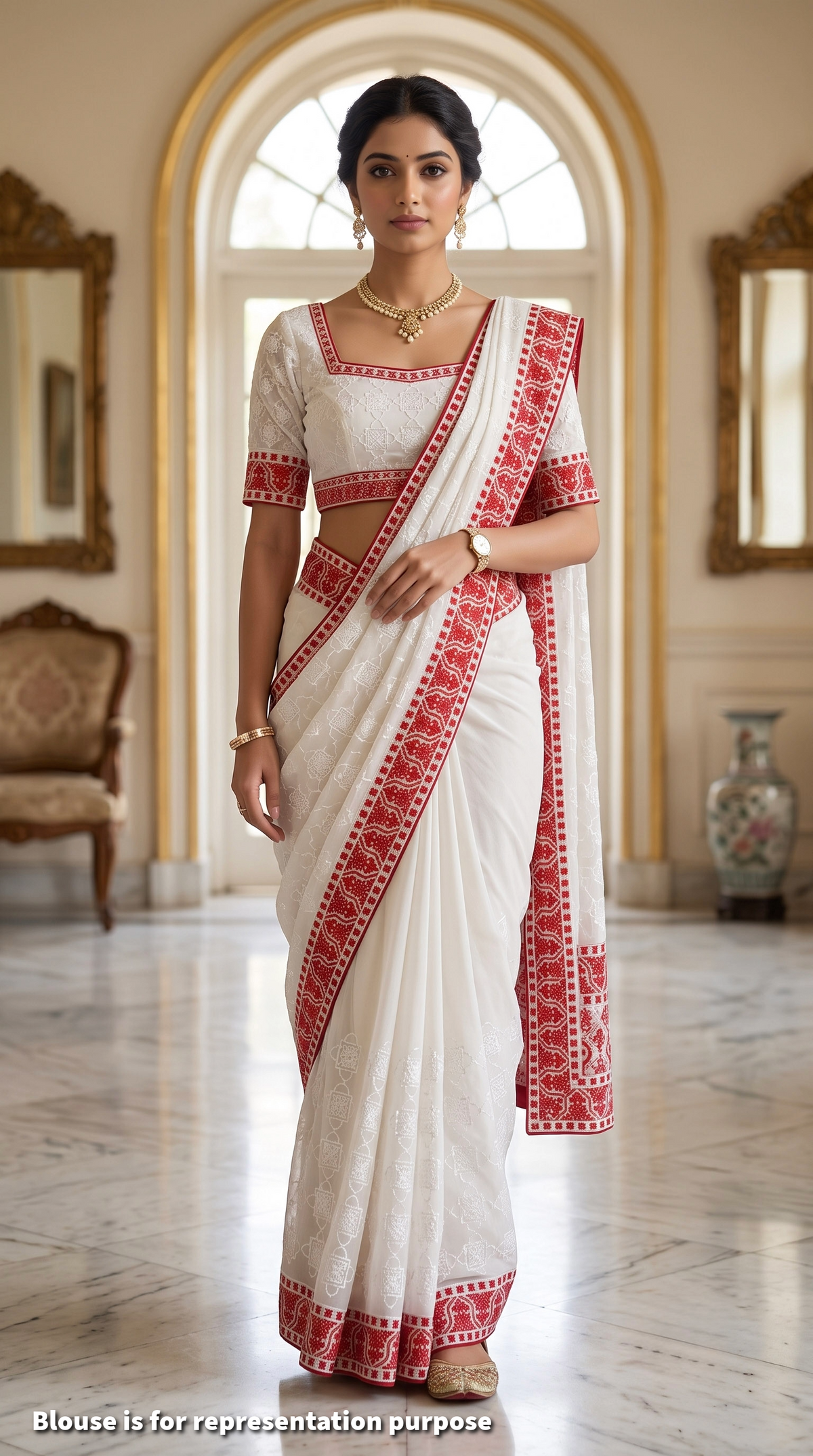 Shabeki Shaaj - Chikankari | Red and White Saree