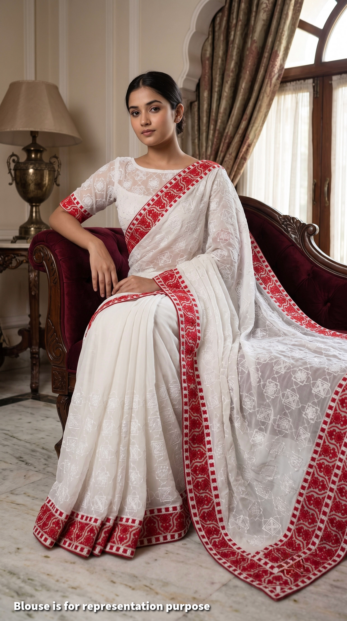 Shabeki Shaaj - Chikankari | Red and White Saree