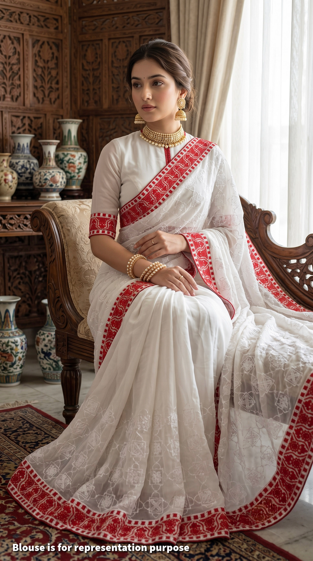 Shabeki Shaaj - Chikankari | Red and White Saree