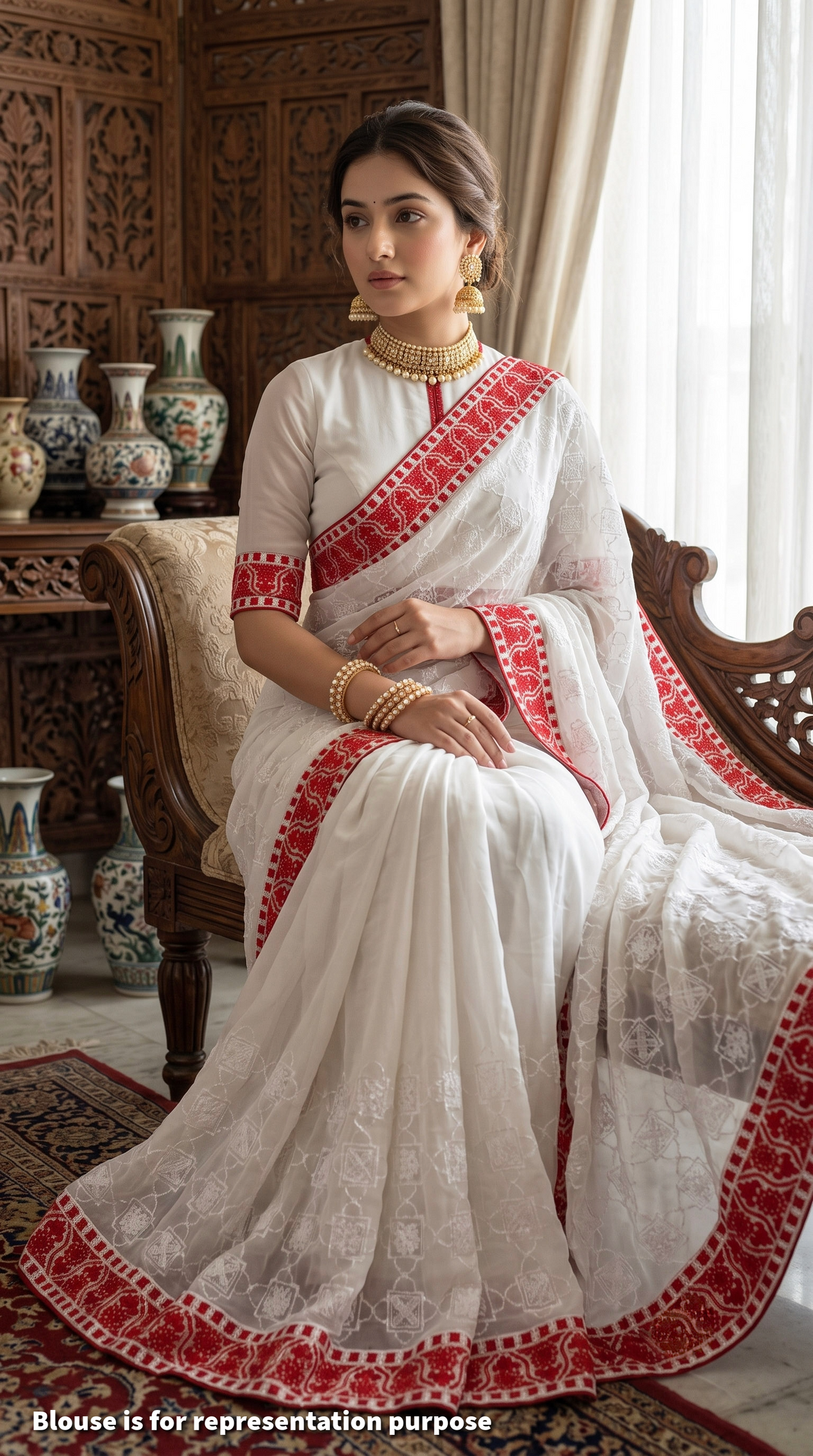 Shabeki Shaaj - Chikankari | Red and White Saree