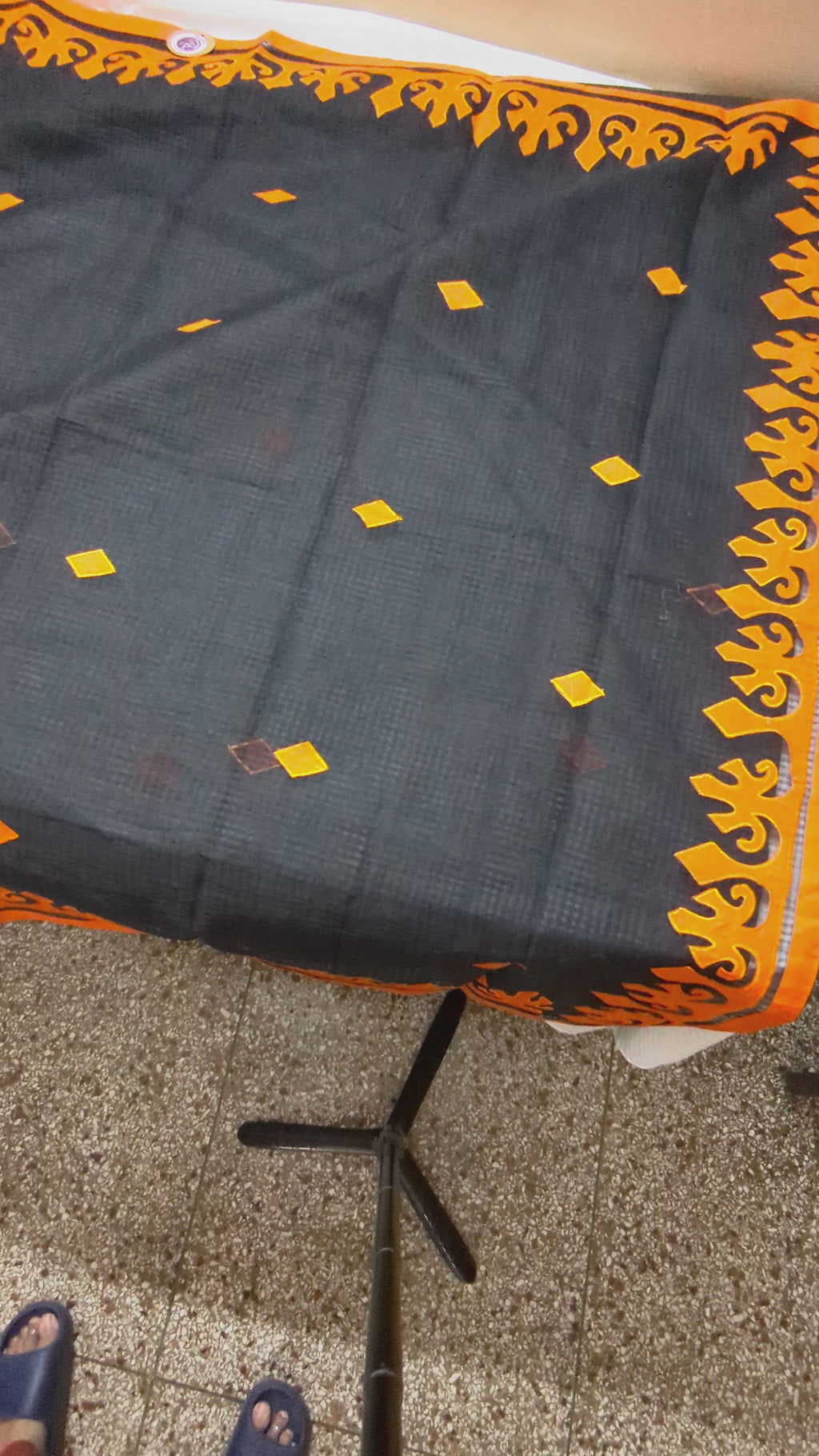 Black Orange Kota Doria Applique Saree | Summer Saree