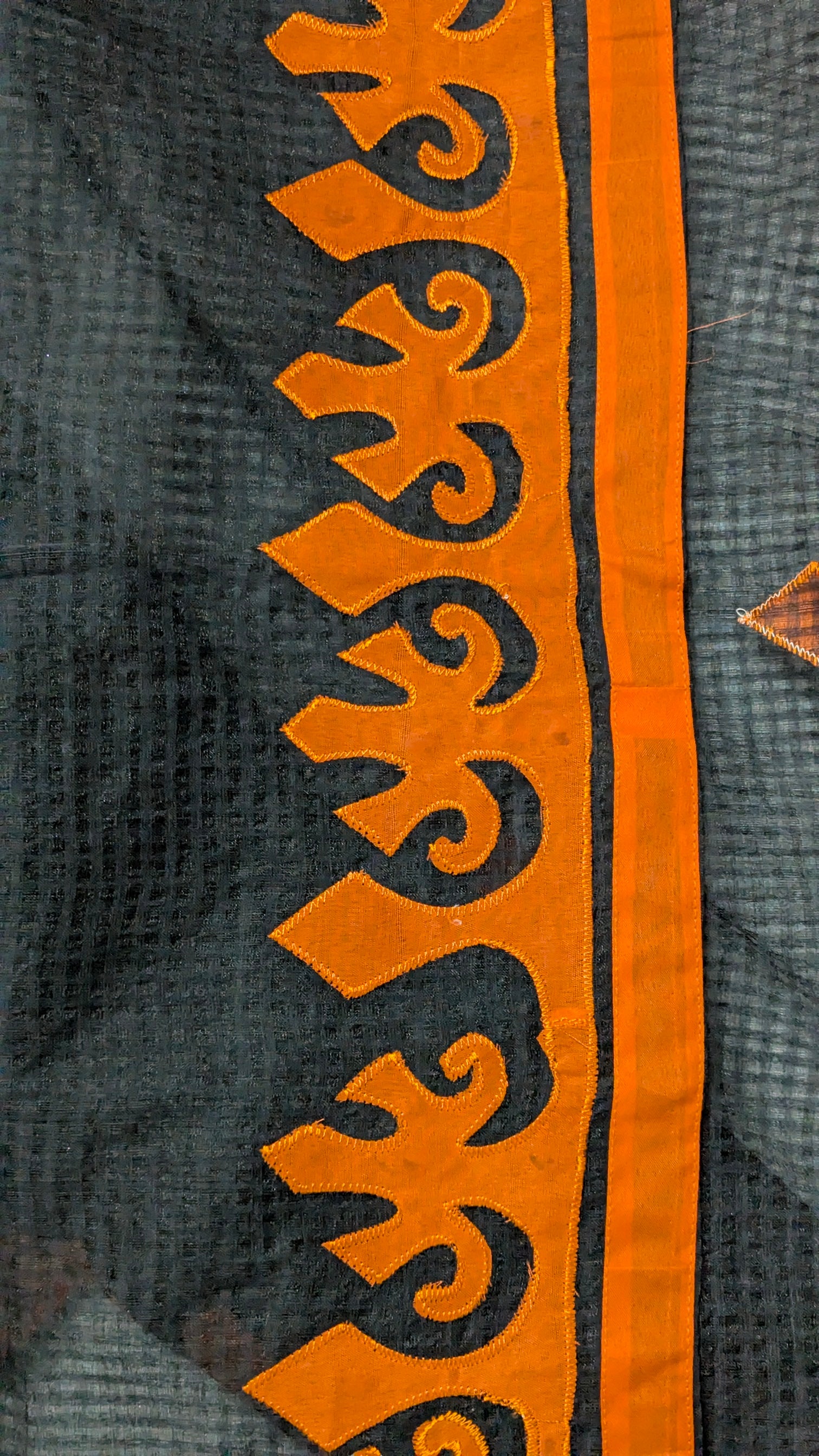 Black Orange Kota Doria Applique Saree | Summer Saree