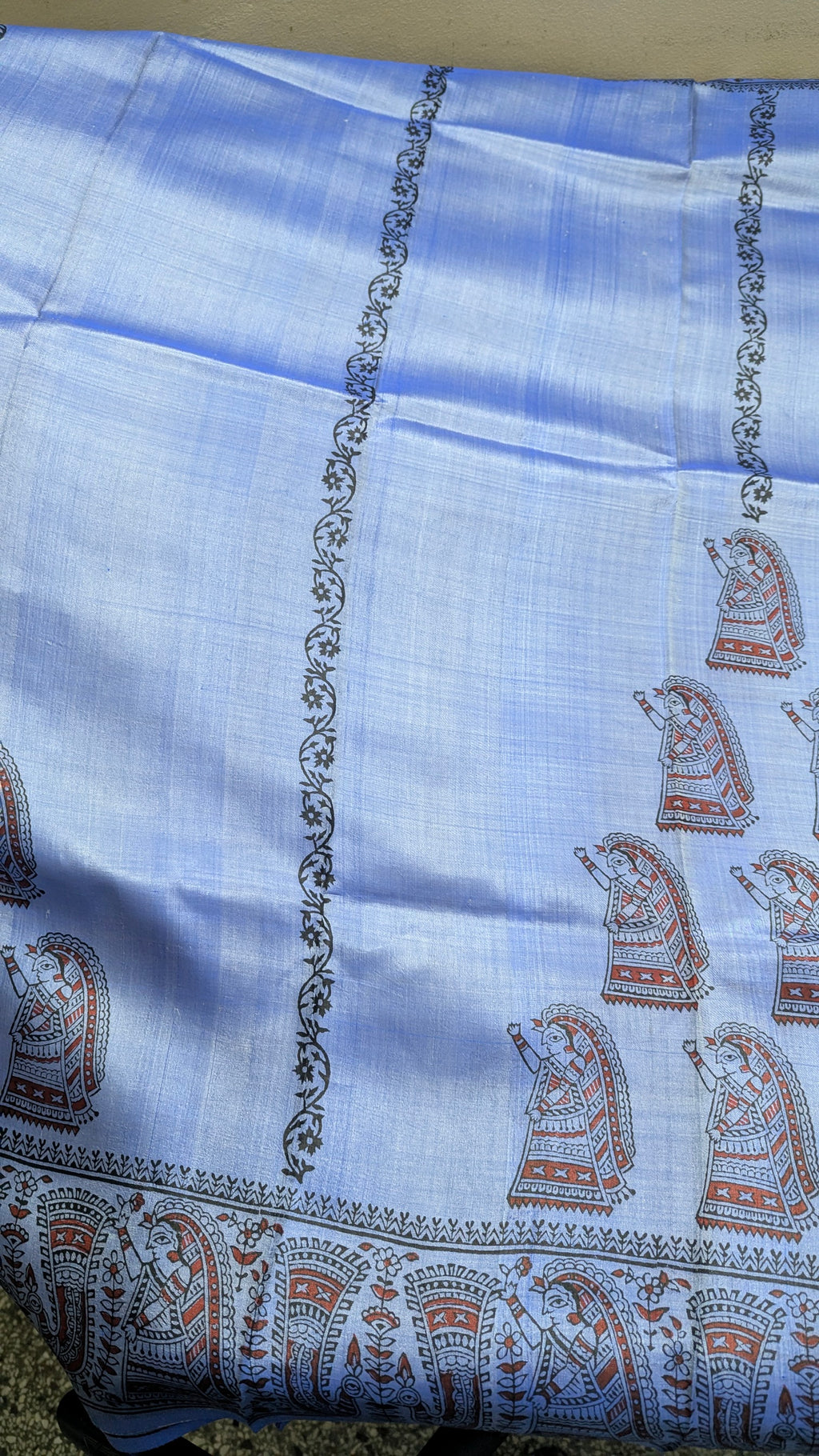 Bishnupuri Pure Katan Silk - Metallic Blue | Handloom Saree | Handblock print