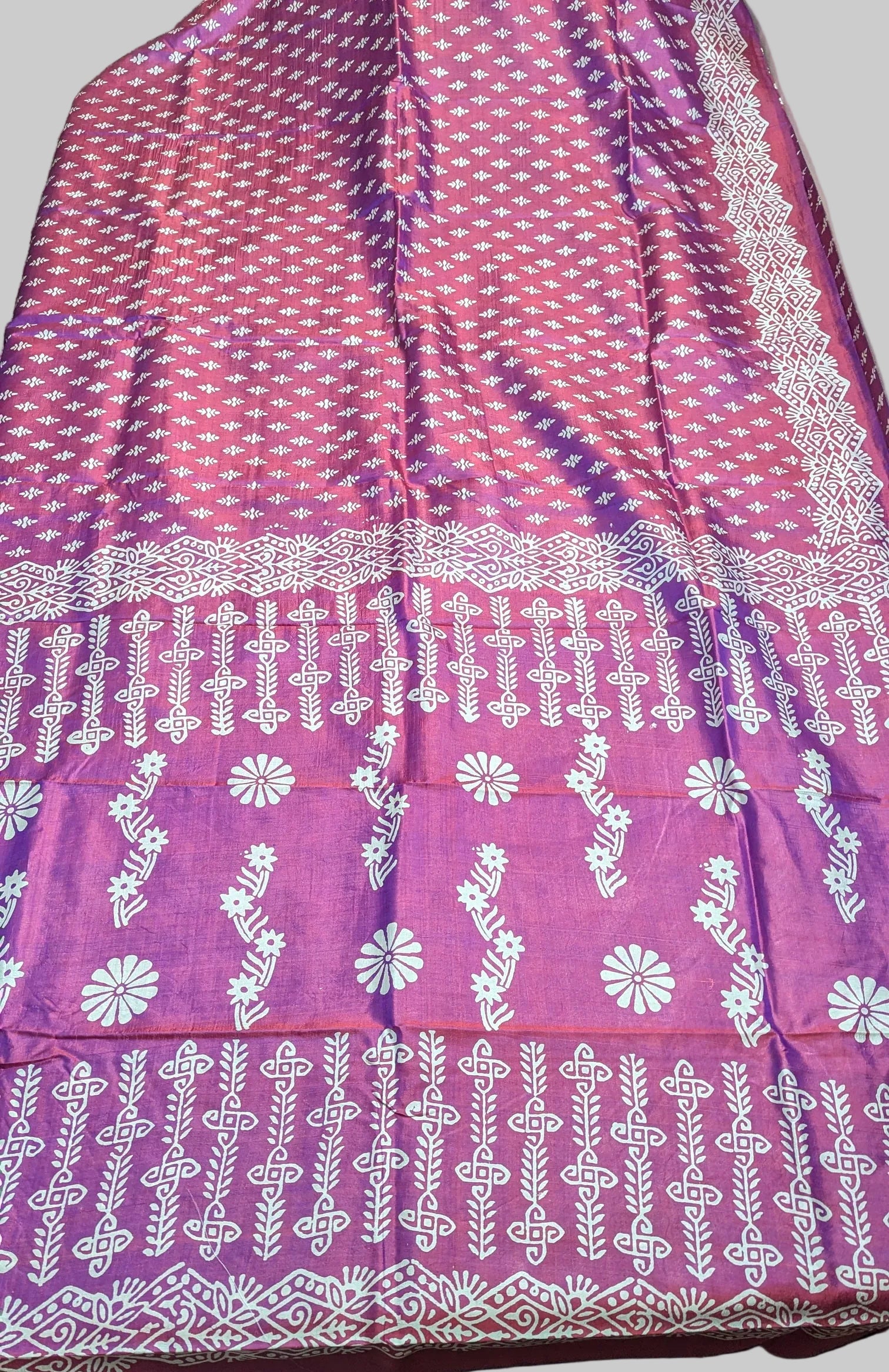 Bishnupuri Pure Katan Silk - Purple | Handloom Saree | Handblock print