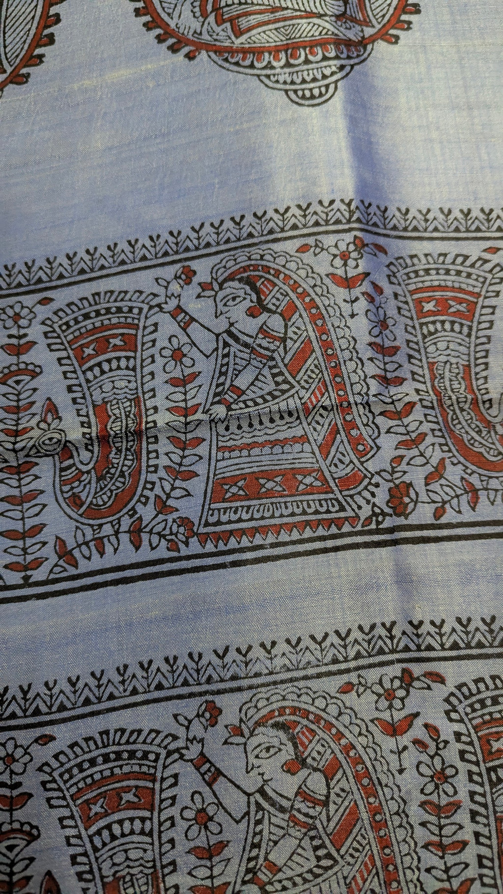 Bishnupuri Pure Katan Silk - Metallic Blue | Handloom Saree | Handblock print