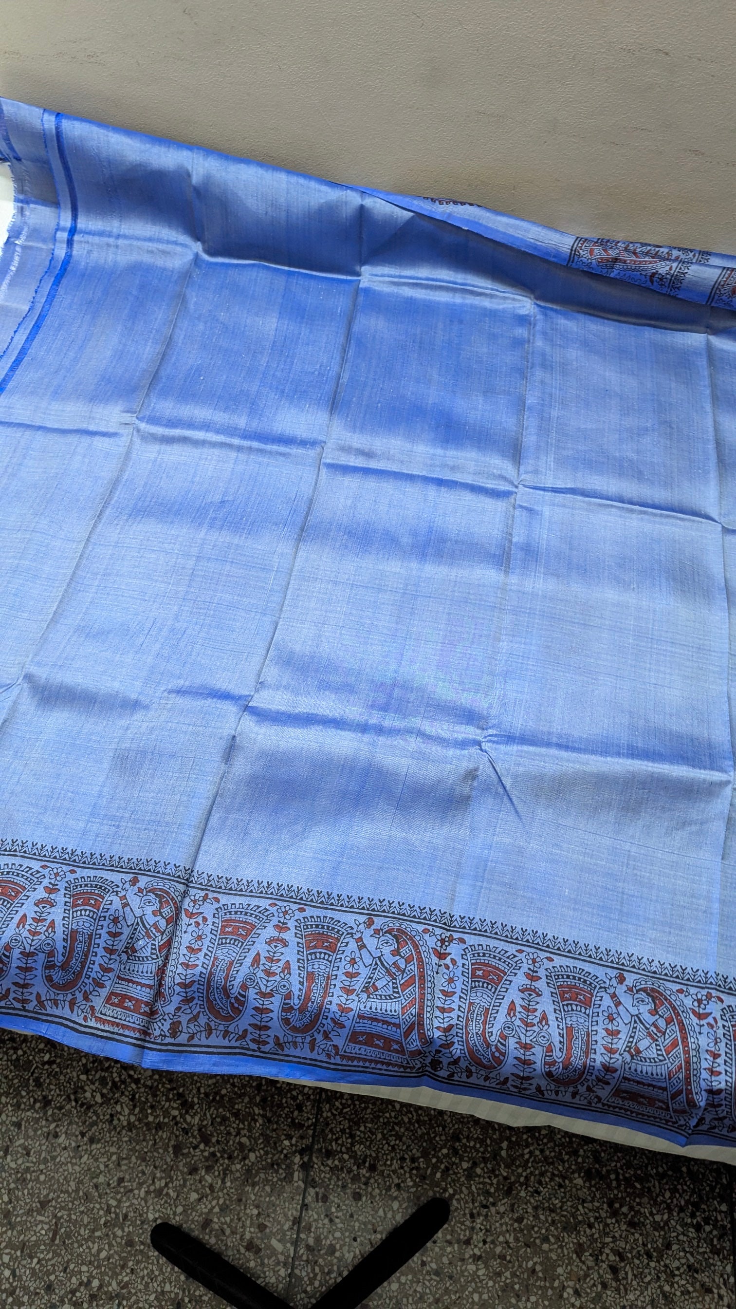 Bishnupuri Pure Katan Silk - Metallic Blue | Handloom Saree | Handblock print