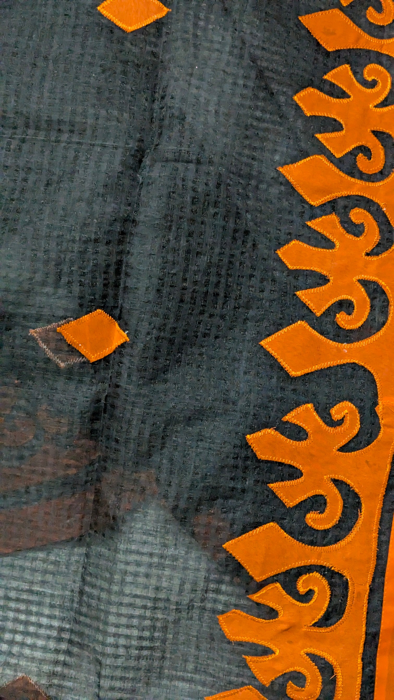 Black Orange Kota Doria Applique Saree | Summer Saree