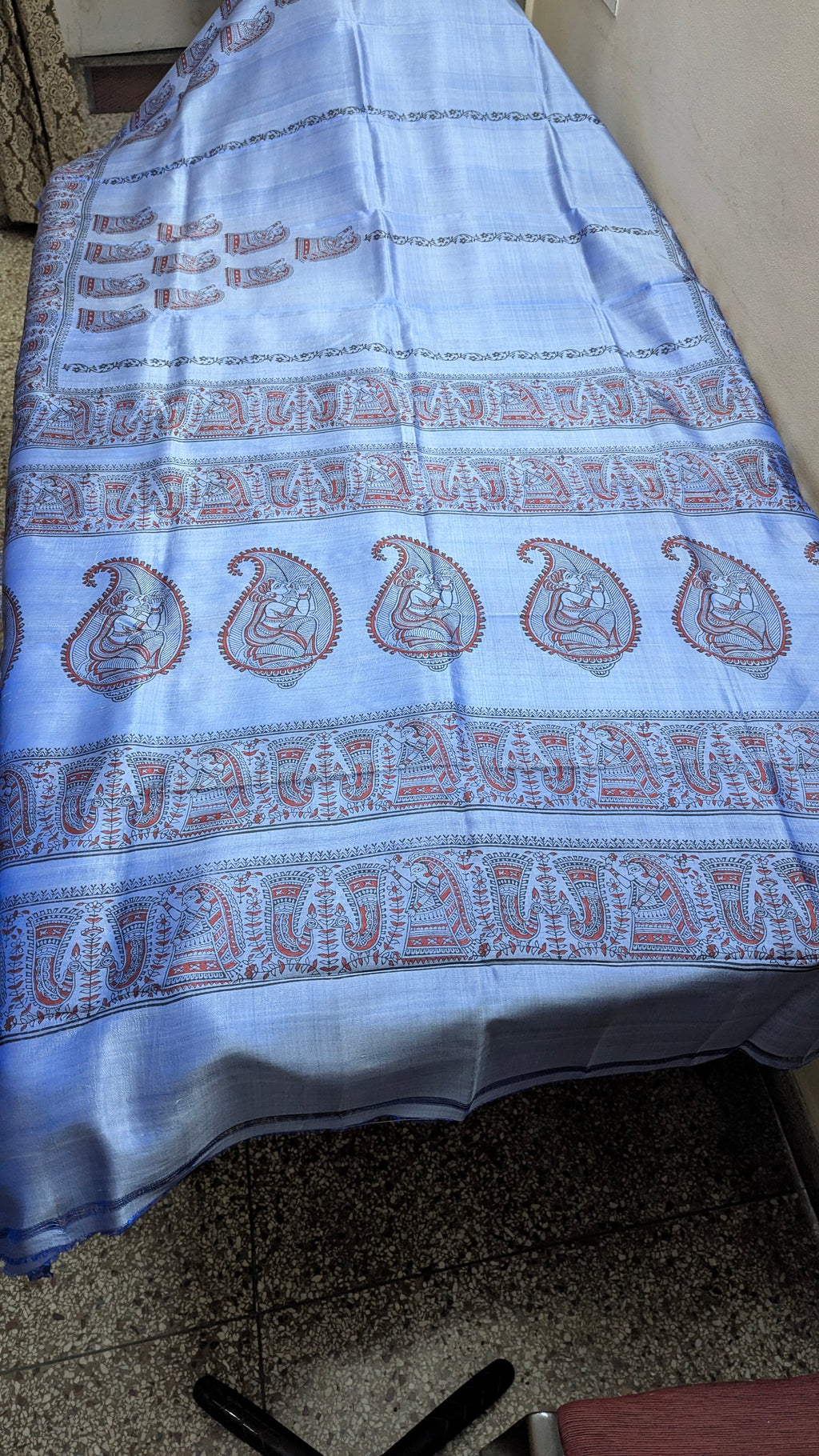 Bishnupuri Pure Katan Silk - Metallic Blue | Handloom Saree | Handblock print
