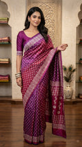 Bishnupuri Pure Katan Silk - Purple | Handloom Saree | Handblock print