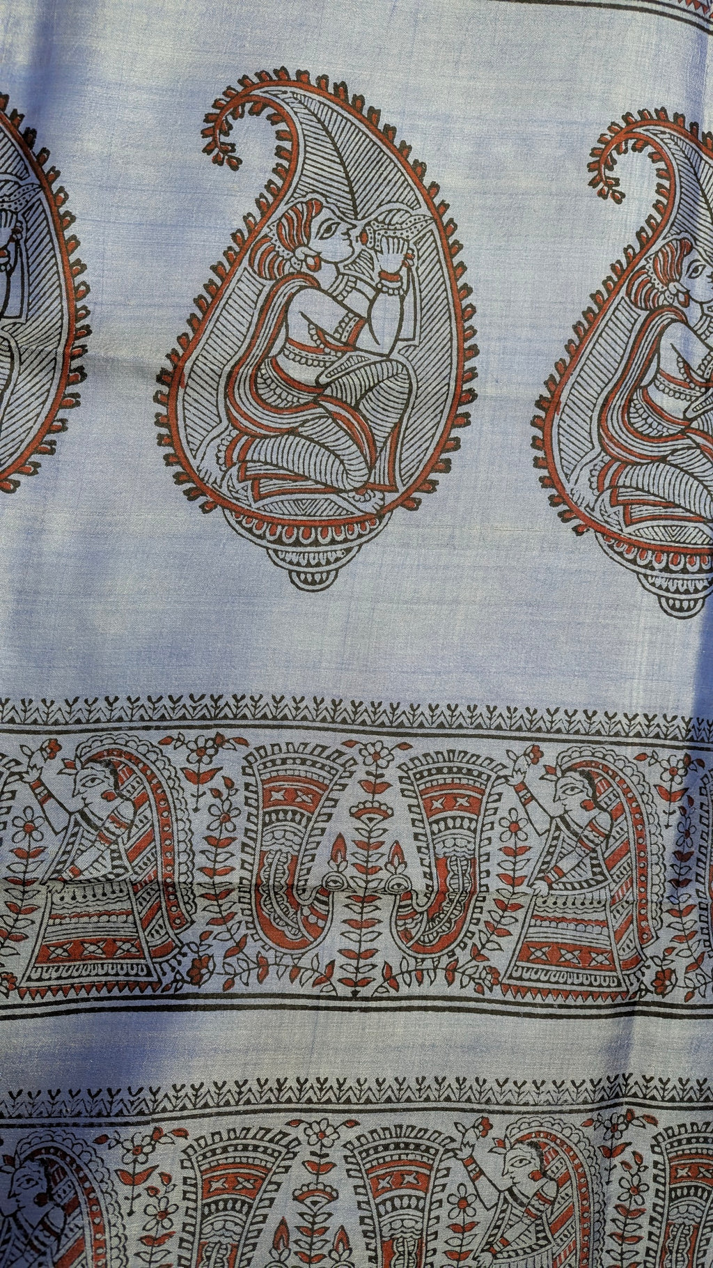 Bishnupuri Pure Katan Silk - Metallic Blue | Handloom Saree | Handblock print