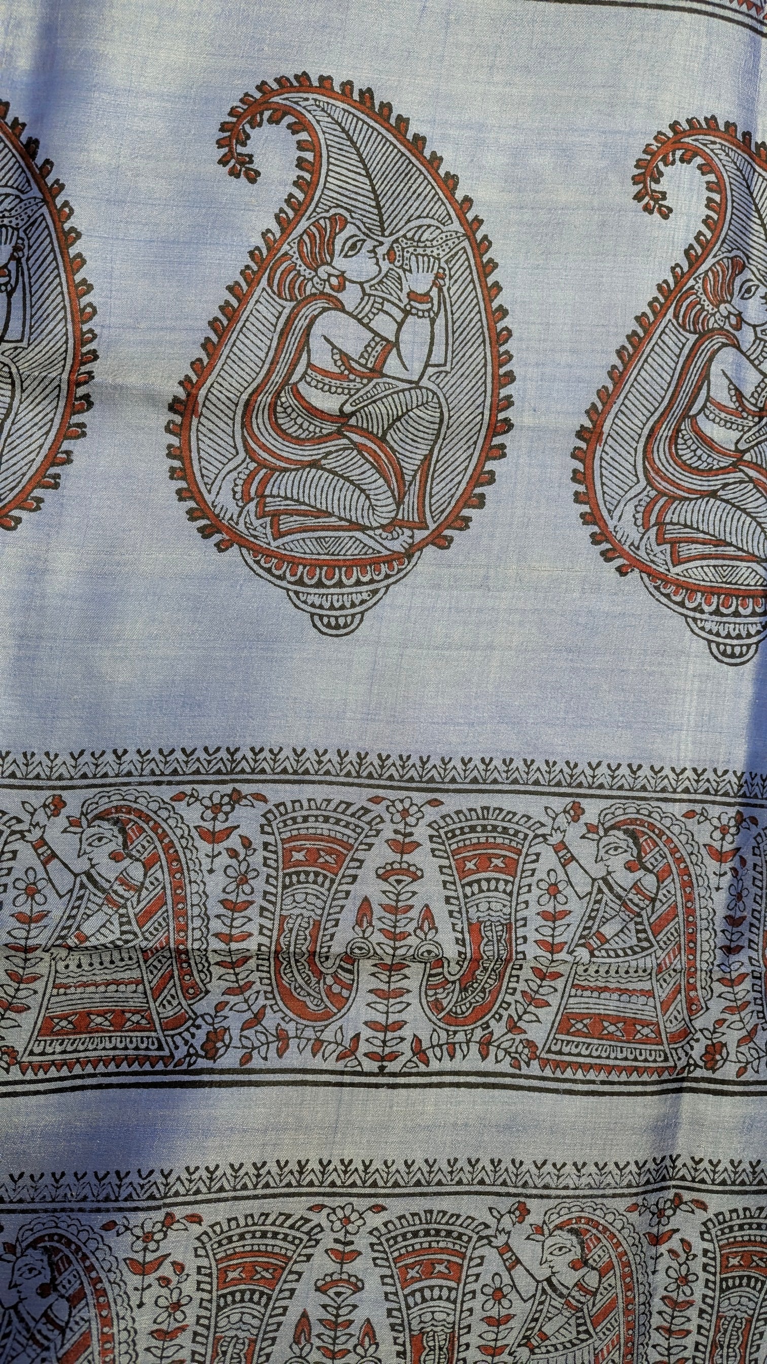Bishnupuri Pure Katan Silk - Metallic Blue | Handloom Saree | Handblock print