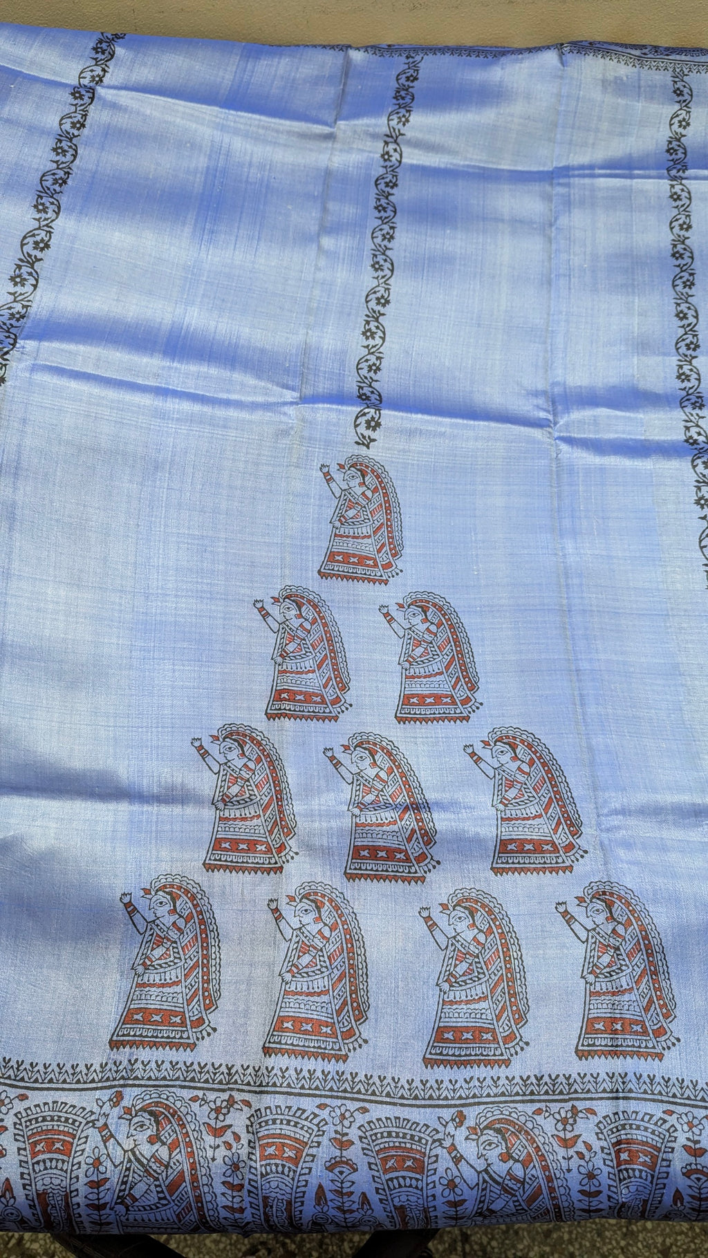 Bishnupuri Pure Katan Silk - Metallic Blue | Handloom Saree | Handblock print