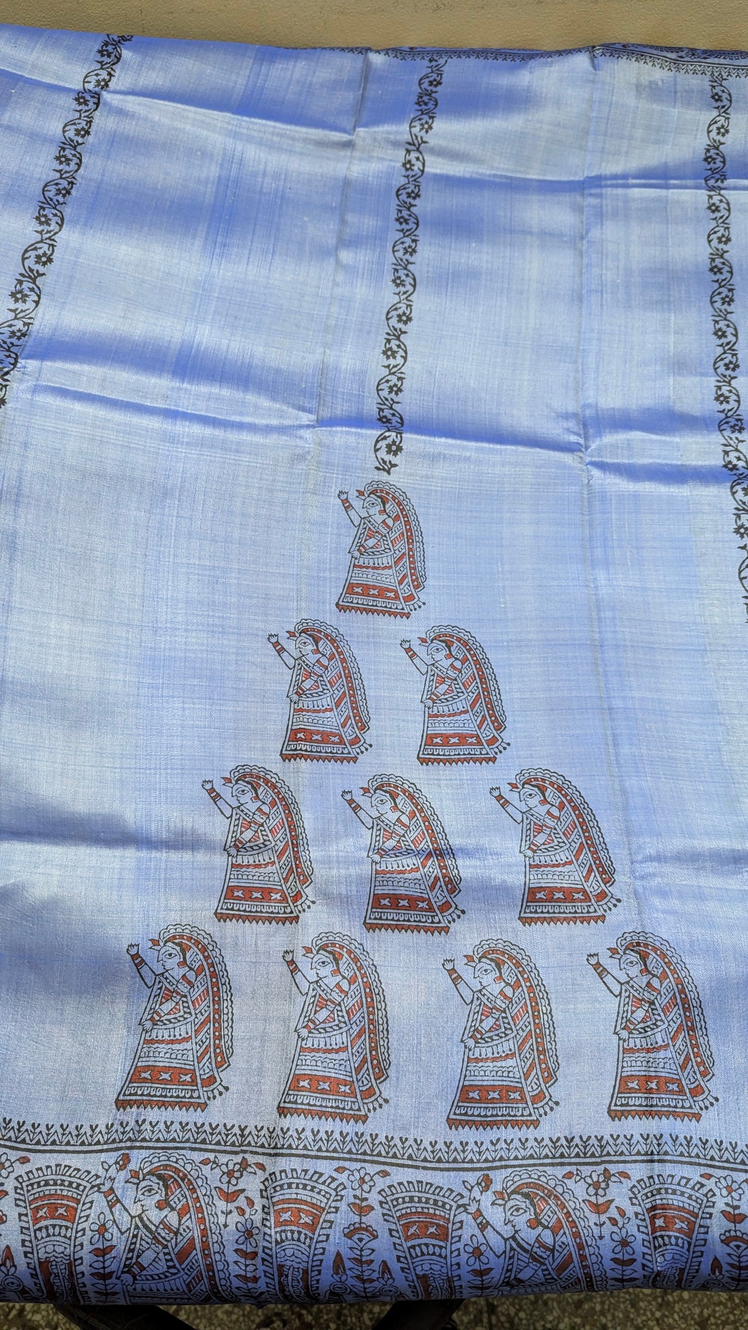 Bishnupuri Pure Katan Silk - Metallic Blue | Handloom Saree | Handblock print