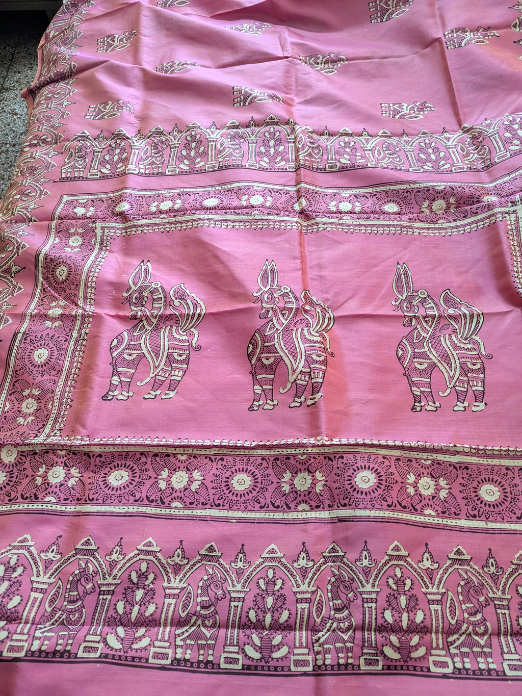Original image of pink katan silk saree, with images of the motifs.